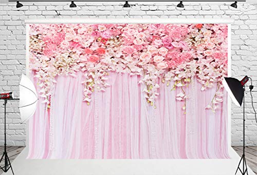 FiVan 7x5ft Pink Flower Backdrop Dessert Table Photo Booth Baby Shower Birthday Photography Background Floral Curtain DesignD-9354