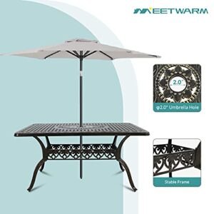 MEETWARM 7-Piece Outdoor Furniture Dining Set, All Weather Cast Aluminum Patio Garden Set with 6 Chairs, 1 Rectangular Table, 2" Umbrella Hole, Dark Bronze