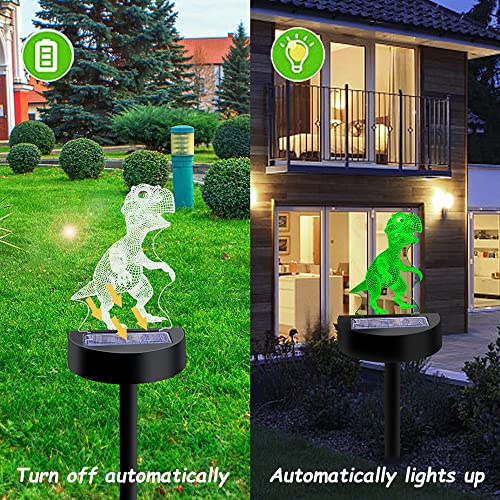 AVEKI Solar Garden Lights LED Landscape Light with 3D Dinosaur Pattern Colors Changing Night Light Auto On/Off Lawn Lights for Garden Yard Sidewalk Driveway Walkway