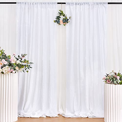 Sequin Curtains 2 Pieces White 2FTx8FT Sequin Photo Backdrop Birth Party Sequin Backdrop Curtain