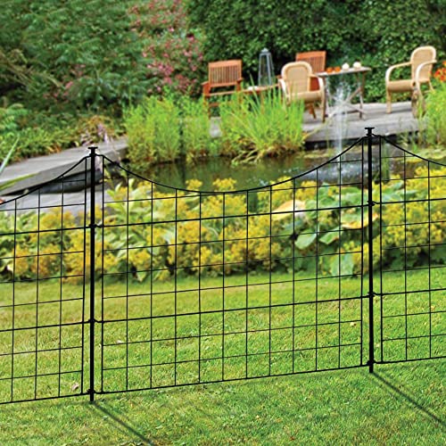 Zippity Outdoor Products WF29001 25 in H No Dig Decorative Metal Pet Easy Install Dog Fence For Yard, Wire Garden Border, (5 Panels, Black)