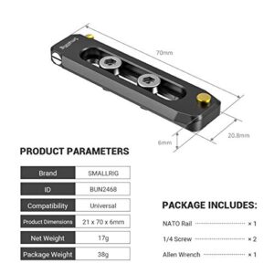 SMALLRIG Universal Low-Profile Quick Release NATO Rail Safety Rail 70mm/2.8inches Long with 1/4'' Screws for NATO Handle Camera Cage EVF Mount – BUN2483