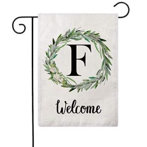 ULOVE LOVE YOURSELF Welcome Decorative Garden Flags with Letter F/Olive Wreath Double Sided House Yard Patio Outdoor Garden Flags Small Garden Flag 12.5×18 Inch