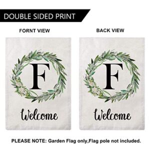 ULOVE LOVE YOURSELF Welcome Decorative Garden Flags with Letter F/Olive Wreath Double Sided House Yard Patio Outdoor Garden Flags Small Garden Flag 12.5×18 Inch