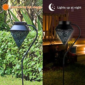 Bownew Garden Metal Solar Pathway Lights Outdoor Decorative Path Lights with Hanging Flower Lanterns for Patio and Yard - Set of 2