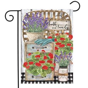 faith and family farmhouse spring garden flag floral 12.5″ x 18″ briarwood lane