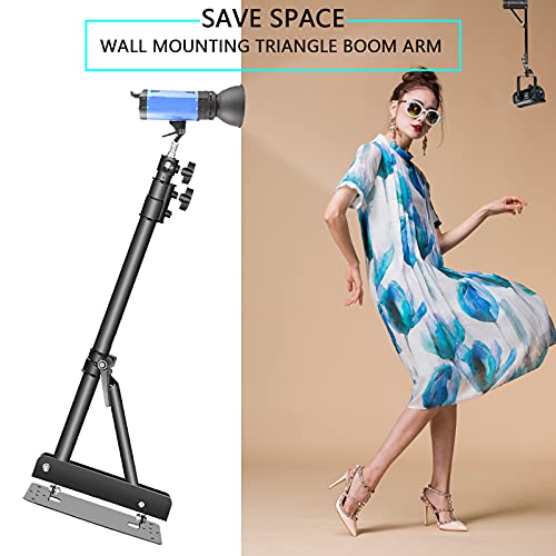 4.3ft/130cm Wall Mount Triangle Boom Arm, 180º Flexible Rotation, Save Space, for Ring Light, Photography Strobe Light, Monolight, Softbox, Umbrella and Reflector