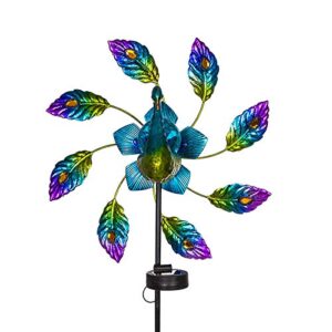 VEWOGARDEN 42.5 inch Peacock Metal Solar Wind Spinner, Wind Sculpture Yard Art Decorations for Patio, Lawn & Garden Decor