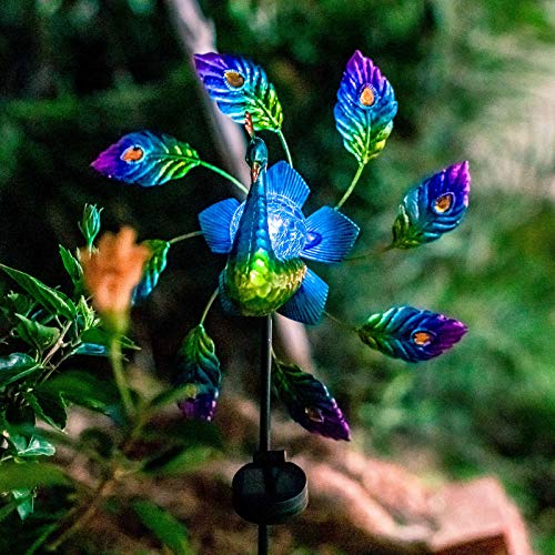 VEWOGARDEN 42.5 inch Peacock Metal Solar Wind Spinner, Wind Sculpture Yard Art Decorations for Patio, Lawn & Garden Decor