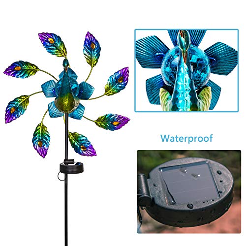 VEWOGARDEN 42.5 inch Peacock Metal Solar Wind Spinner, Wind Sculpture Yard Art Decorations for Patio, Lawn & Garden Decor