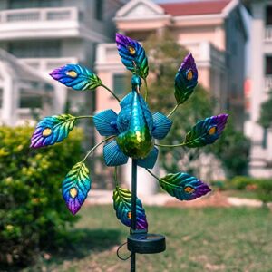 VEWOGARDEN 42.5 inch Peacock Metal Solar Wind Spinner, Wind Sculpture Yard Art Decorations for Patio, Lawn & Garden Decor