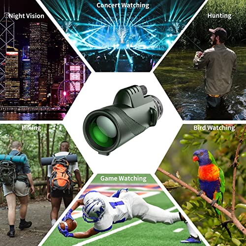 80x100 Monocular-Telescope Low Night Vision Monoculars High Definition for Adults High Powered with Smartphone Adapter Telescope Hunting Wildlife Bird Watching Travel Camping Hiking