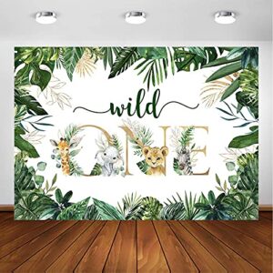 avezano safari wild one backdrop for boy jungle animal first birthday party photography background green gold wild one 1st birthday photoshoot party decorations backdrop (7x5ft)
