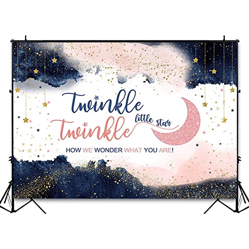 Avezano Navy Blue Blush Pink Gender Reveal Backdrop Twinkle Twinkle Little Star Party Decorations Photography Background Rose Gold and Navy Pregnancy Reveal Surprise Party Photoshoot (7x5ft)