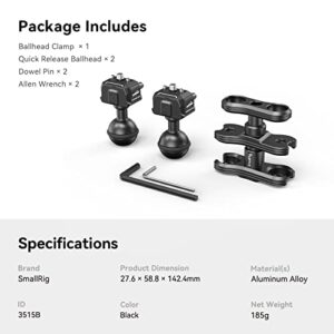 SmallRig Quick Release Ballhead Magic Arm 360° Rotation Articulating Magic Arm with 1/4" Screw, Drop-in HawkLock Camera Clamp for Field Monitor, Camera, Light, Max Load of 5kg, Aluminum Alloy - 3515B