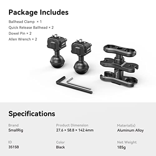 SmallRig Quick Release Ballhead Magic Arm 360° Rotation Articulating Magic Arm with 1/4" Screw, Drop-in HawkLock Camera Clamp for Field Monitor, Camera, Light, Max Load of 5kg, Aluminum Alloy - 3515B