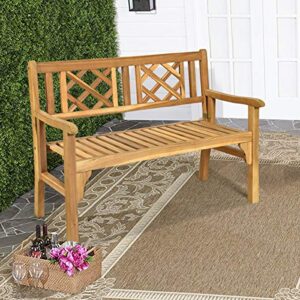 Giantex Patio Wooden Bench, 4 Ft Foldable Acacia Garden Bench, Two Person Loveseat Chair with Curved Backrest and Armrest Ideal for Patio, Porch or Balcony (Teak)