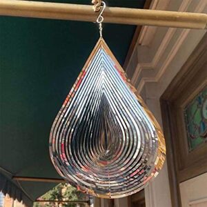 jorontall wind spinner stainless steel 3d flowing light effect decoration for outdoor garden hanging decor gifts 12“x 8“ silver water drop-shaped spinners with 360° rotating hook