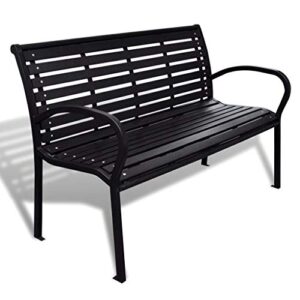 shophome | garden bench | outdoor bench for school playgrounds, colleges, etc | steel bench park bench with wood plastic composites backrest | deck wpc cast steel bench chair | 49 x 24 x 32, black
