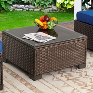 rattaner patio furniture wicker coffee table outdoor garden square side table with tempered glass top brown