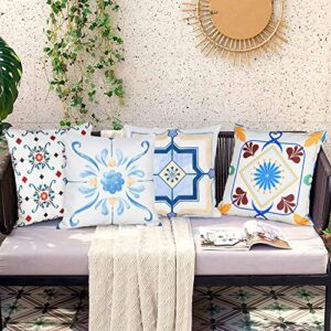 Basic Model Outdoor Waterproof Throw Pillow Covers 18x18 Inch Set of 4, Decorative Floral Cushion Covers for Couch Garden Patio Furniture