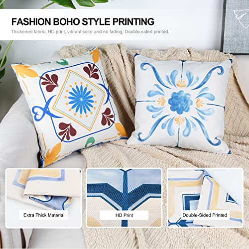 Basic Model Outdoor Waterproof Throw Pillow Covers 18x18 Inch Set of 4, Decorative Floral Cushion Covers for Couch Garden Patio Furniture