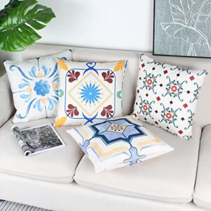 Basic Model Outdoor Waterproof Throw Pillow Covers 18x18 Inch Set of 4, Decorative Floral Cushion Covers for Couch Garden Patio Furniture