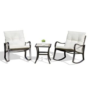 domi patio chair set clearance,rocking wicker bistro set,3 pieces patio furniture set,porch chairs and table for yard pool or backyard