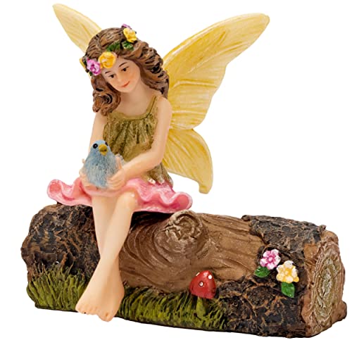 PRETMANNS Fairy Garden Fairies - Fairy Garden Accessories - Fairies for Fairy Garden Outdoor - Garden Fairy Figurine Vicky on Log for Miniature Garden 2 Items