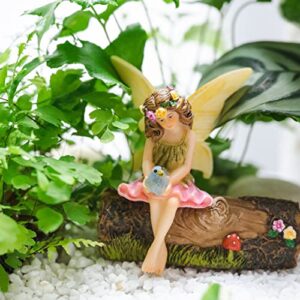 PRETMANNS Fairy Garden Fairies - Fairy Garden Accessories - Fairies for Fairy Garden Outdoor - Garden Fairy Figurine Vicky on Log for Miniature Garden 2 Items