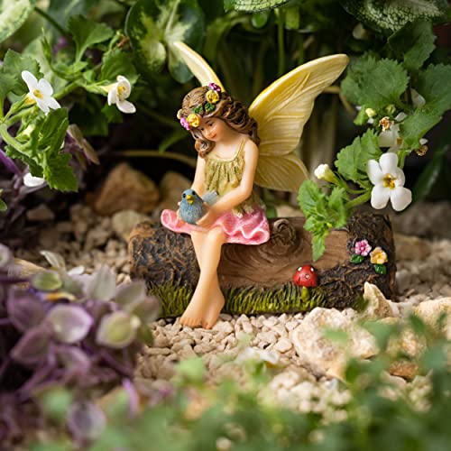 PRETMANNS Fairy Garden Fairies - Fairy Garden Accessories - Fairies for Fairy Garden Outdoor - Garden Fairy Figurine Vicky on Log for Miniature Garden 2 Items