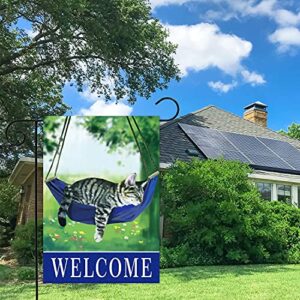 Welcome spring cat garden flags for outside 12x18, seasonal flags with cats double sided house flags, fall House Yard Lawn Decor Holiday Funny Garden Yard Decoration