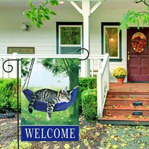 Welcome spring cat garden flags for outside 12x18, seasonal flags with cats double sided house flags, fall House Yard Lawn Decor Holiday Funny Garden Yard Decoration