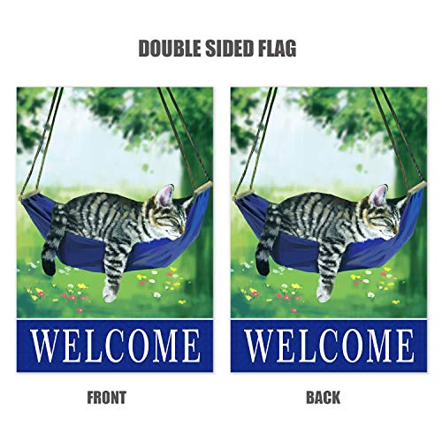 Welcome spring cat garden flags for outside 12x18, seasonal flags with cats double sided house flags, fall House Yard Lawn Decor Holiday Funny Garden Yard Decoration