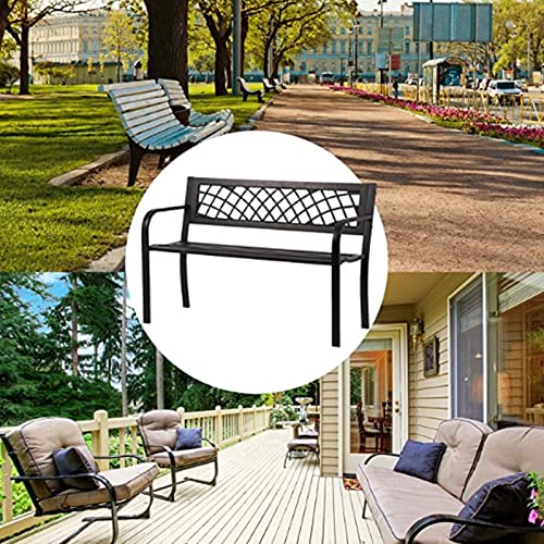 Qxznby Garden Bench Outdoor Bench Cast Iron Bench,Metal Outdoor Bench with Armrests,Outdoor Benches Clearance Sturdy Steel Frame Front Porch Bench for Park Yard Lawn Deck Entryway(Black)