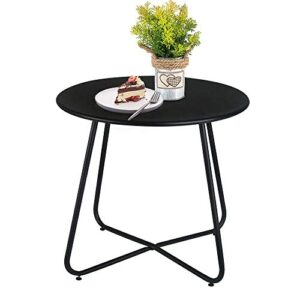 touch-rich patio bistro side table metal steel coffee snack tea accent end table small round indoor outdoor blancy garden black