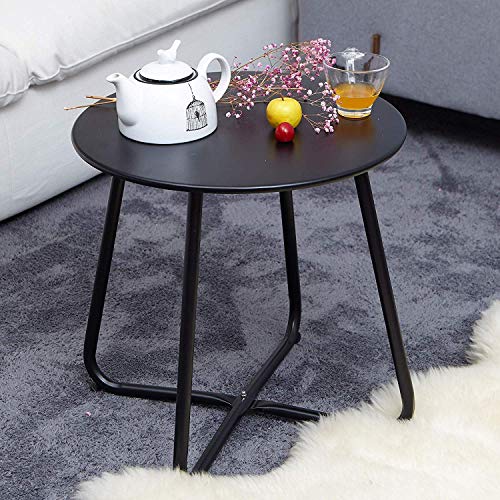 TOUCH-RICH Patio Bistro Side Table Metal Steel Coffee Snack Tea Accent End Table Small Round Indoor Outdoor Blancy Garden Black