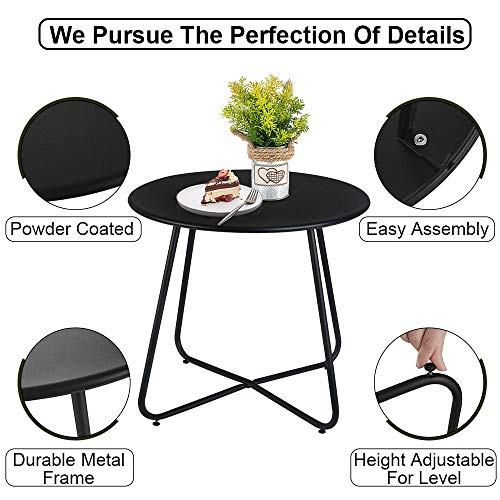 TOUCH-RICH Patio Bistro Side Table Metal Steel Coffee Snack Tea Accent End Table Small Round Indoor Outdoor Blancy Garden Black