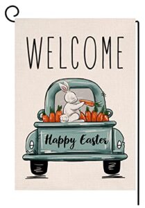 sambosk easter bunny carrot small garden flag vertical double sided burlap happy easter truck spring farmhouse yard outdoor decoration 12 x 18 inches