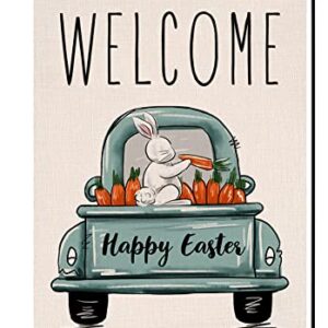 Sambosk Easter Bunny Carrot Small Garden Flag Vertical Double Sided Burlap Happy Easter Truck Spring Farmhouse Yard Outdoor Decoration 12 x 18 Inches