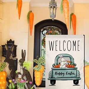 Sambosk Easter Bunny Carrot Small Garden Flag Vertical Double Sided Burlap Happy Easter Truck Spring Farmhouse Yard Outdoor Decoration 12 x 18 Inches