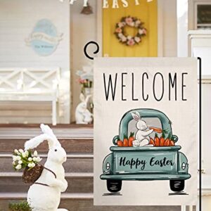 Sambosk Easter Bunny Carrot Small Garden Flag Vertical Double Sided Burlap Happy Easter Truck Spring Farmhouse Yard Outdoor Decoration 12 x 18 Inches