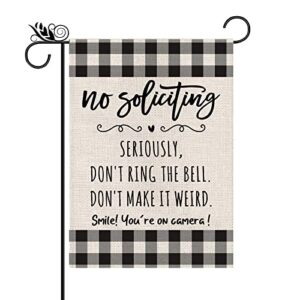 funny garden flag no soliciting seriously don’t ring the bell don’t make it weird smile vertical double sided outdoor indoor yard decoration 12.5 x 18 inch
