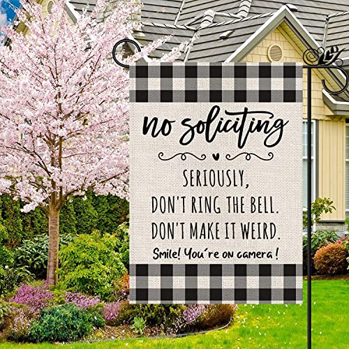 Funny Garden Flag No Soliciting Seriously Don't Ring The Bell Don't Make It Weird Smile Vertical Double Sided Outdoor Indoor Yard Decoration 12.5 x 18 Inch