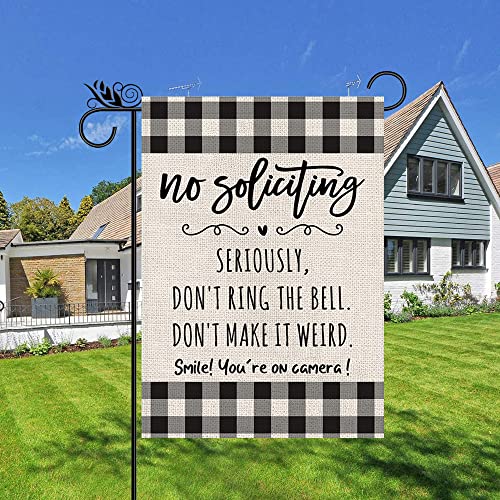 Funny Garden Flag No Soliciting Seriously Don't Ring The Bell Don't Make It Weird Smile Vertical Double Sided Outdoor Indoor Yard Decoration 12.5 x 18 Inch