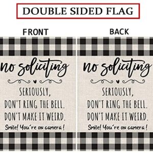 Funny Garden Flag No Soliciting Seriously Don't Ring The Bell Don't Make It Weird Smile Vertical Double Sided Outdoor Indoor Yard Decoration 12.5 x 18 Inch