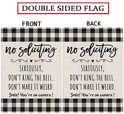 Funny Garden Flag No Soliciting Seriously Don't Ring The Bell Don't Make It Weird Smile Vertical Double Sided Outdoor Indoor Yard Decoration 12.5 x 18 Inch