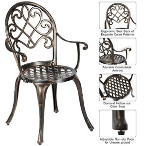 Giantex 3pcs Bistro Table Set Cast Aluminum Outdoor Patio Furniture Set Round Table W/Removable Ice Bucket, 2 Chairs Antique Garden Furniture Weather Resistant (Antique Bronze)