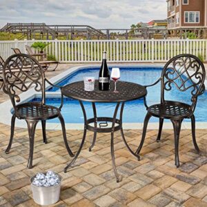 Giantex 3pcs Bistro Table Set Cast Aluminum Outdoor Patio Furniture Set Round Table W/Removable Ice Bucket, 2 Chairs Antique Garden Furniture Weather Resistant (Antique Bronze)