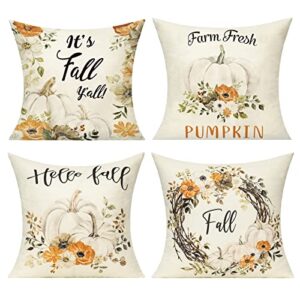 wokani fall thanksgiving decor throw pillow covers 18×18 outdoor pumpkin autumn harvest decoration garden flowers cushion cases outside rustic boho decorative for patio porch home couch sofa set of 4